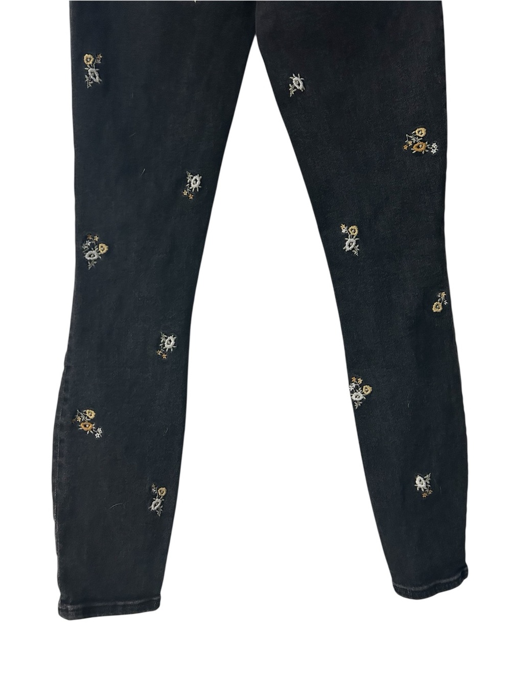 Abercrombie & Fitch Rise Super Skinny Ankle Embroidered Floral Black Wash Jeans - Picture 6 of 11